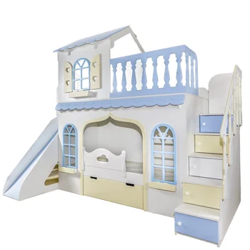 

Кровать домик двухъярусная с горкой