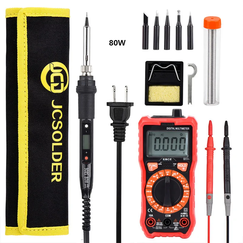 

JCD 2020 News Technology Resistance Soldering Iron Kit with 6000 Counts Auto Ranging AC/DC Voltmeter Tester Welding Tool Set
