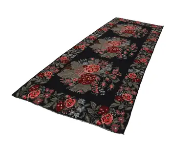

160x434 Cm Black Handmade Rose Rug Runner Rug-5x14 Ft