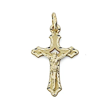 

Crucifix 18k gold Christ cross 27mm. Openwork edge carved glitter unisex