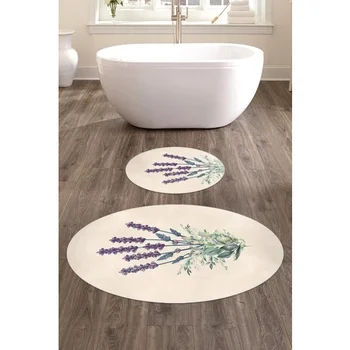 

Elleser 50x80-40x50 Digital Printed Oval Bath Mat Set of 2,Polyester,Cream,Non-Slip Base, thermal, Bathroom,Home,Patterned,Quality