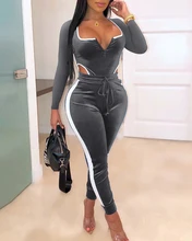 2020 High Street Women Fashion Colorblock Zipped Drawstring Design Backless Jumpsuit Hollow Out Design Casual Velvet Jumpsuits 2020 High Street Women Fashion Colorblock Zipped Drawstring Design Backless Jumpsuit Hollow Out Design Casual Velvet Jumpsuits