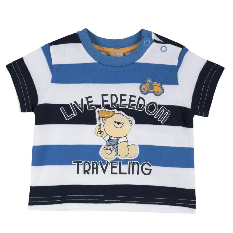 Chicco T shirt size 080 print bear live freedom traveling (White blue black stripe)|Тройники| |