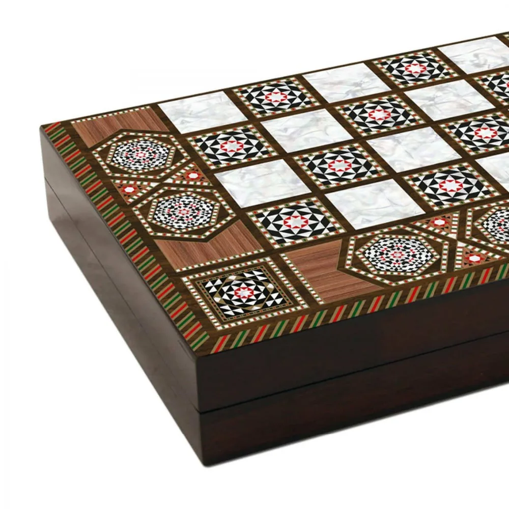 STAR BACKGAMMON & CHECKERS 2 IN 1 SET MOTHER OF PEARL DESIGN 19" 