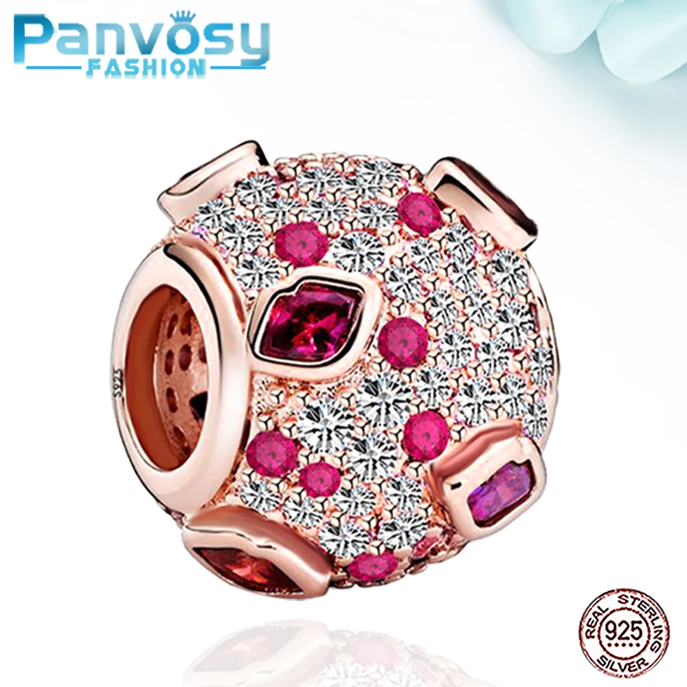

2020 Rose Gold Charm Beads 925 Sterling Silver Fit Pandora 925 Original Charm Bracelet Zircon Bead Fashion Jewelry Making Gift