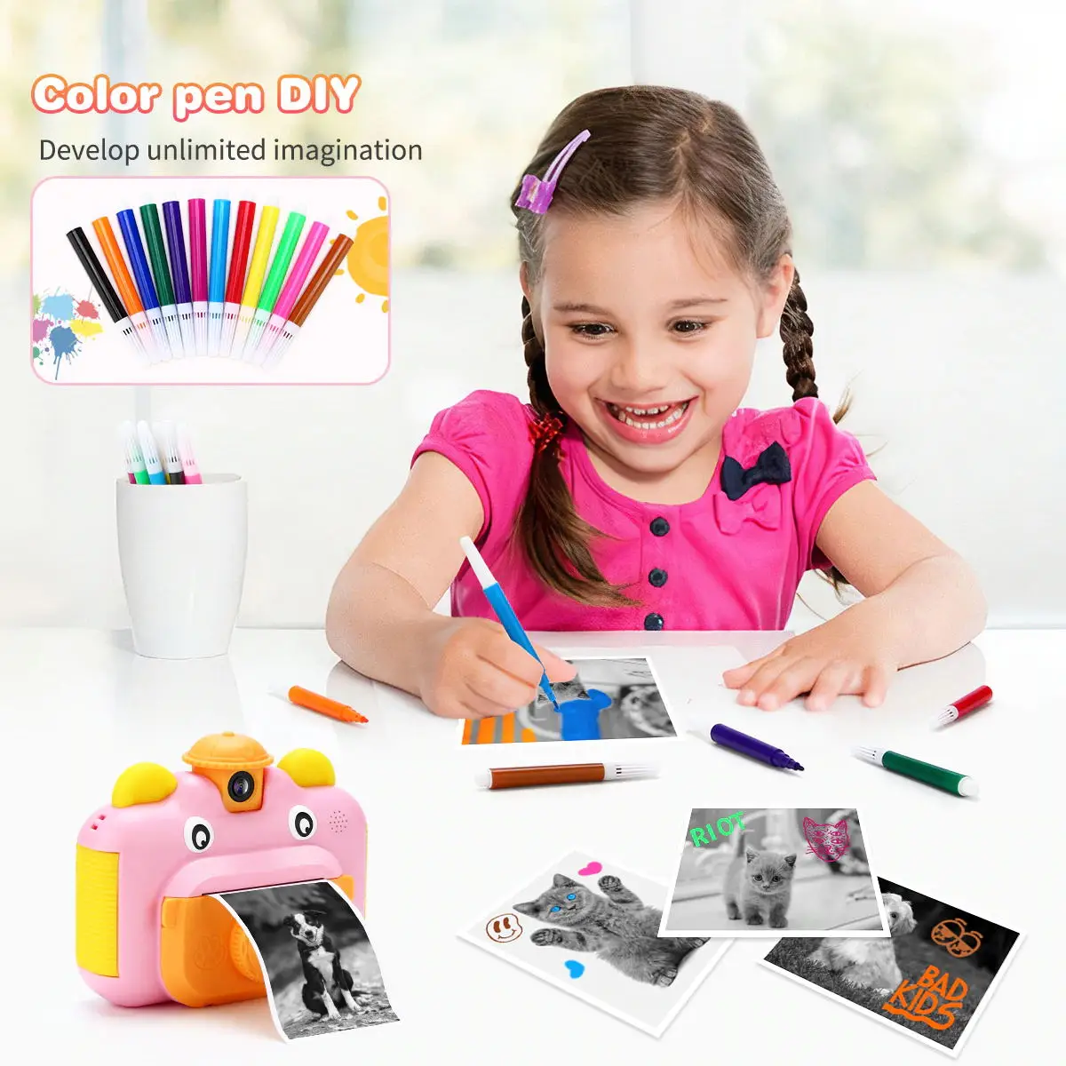 Kids Camera Instant Print Camera For Children 1080P Hd Video Photo Camera Toys With 32Gb Card