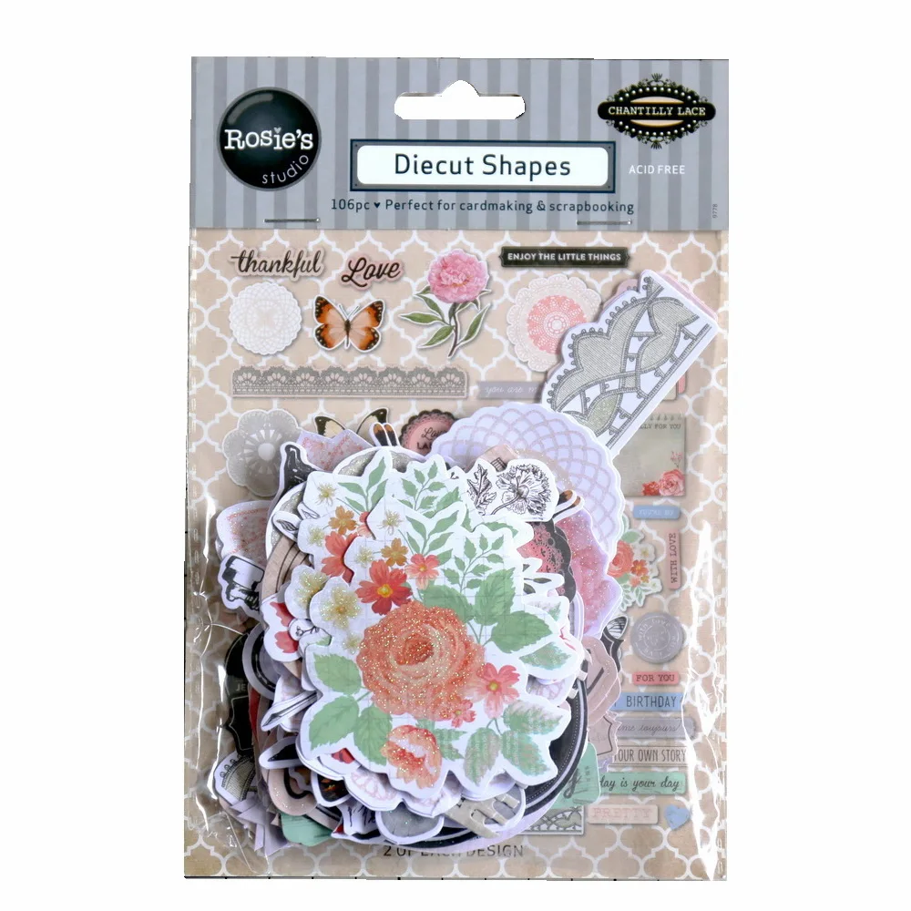 

CRZCrafter Paper Diecuts Shapes Ephemera 106pcs Printed Glitter Design DIY Crafts Scrapbooking Cardmaking Journal Embellishments
