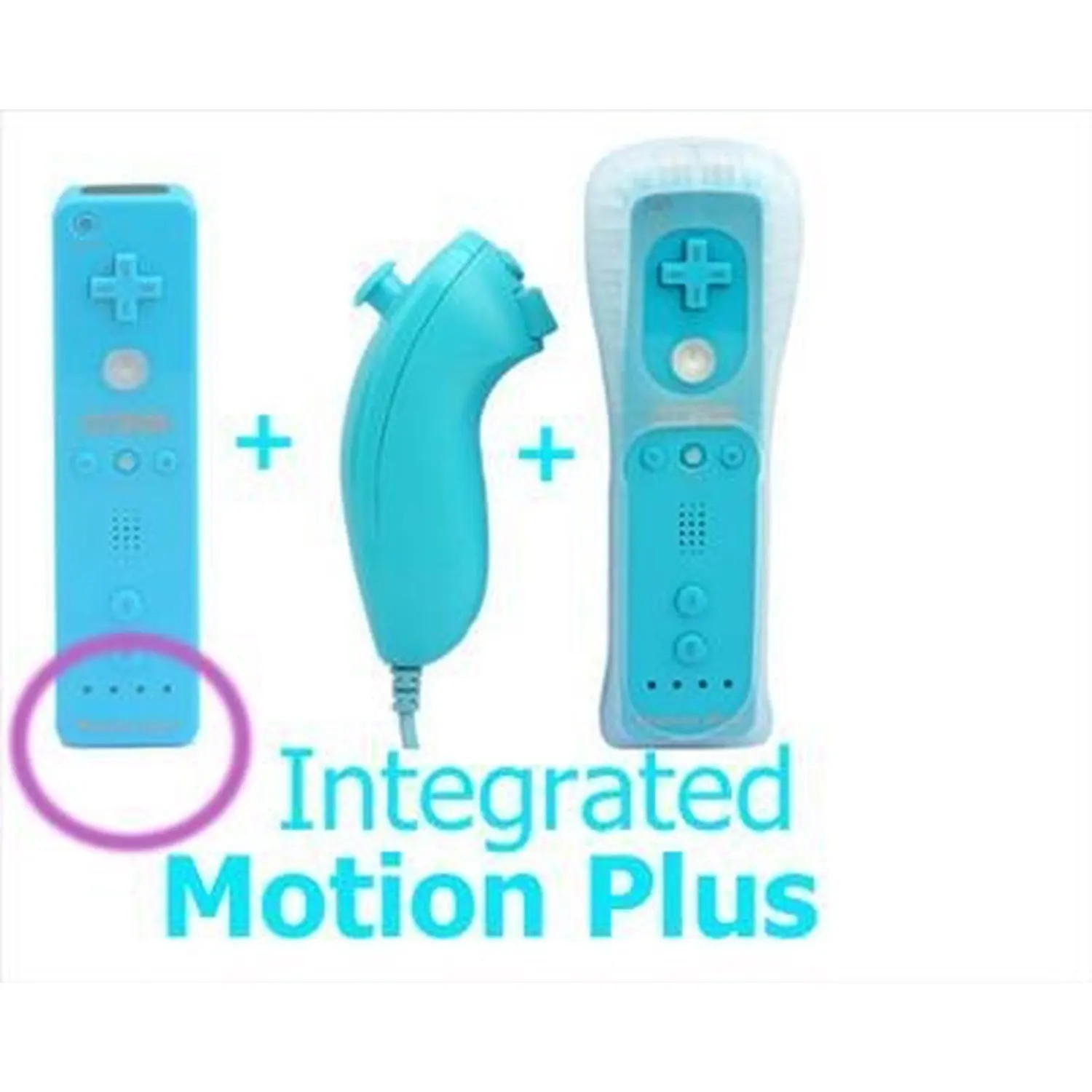 Pacchetto Wii Remote Controller Con Wiimotionplus Built-In + Nunchuck Compatibile Wii Blu