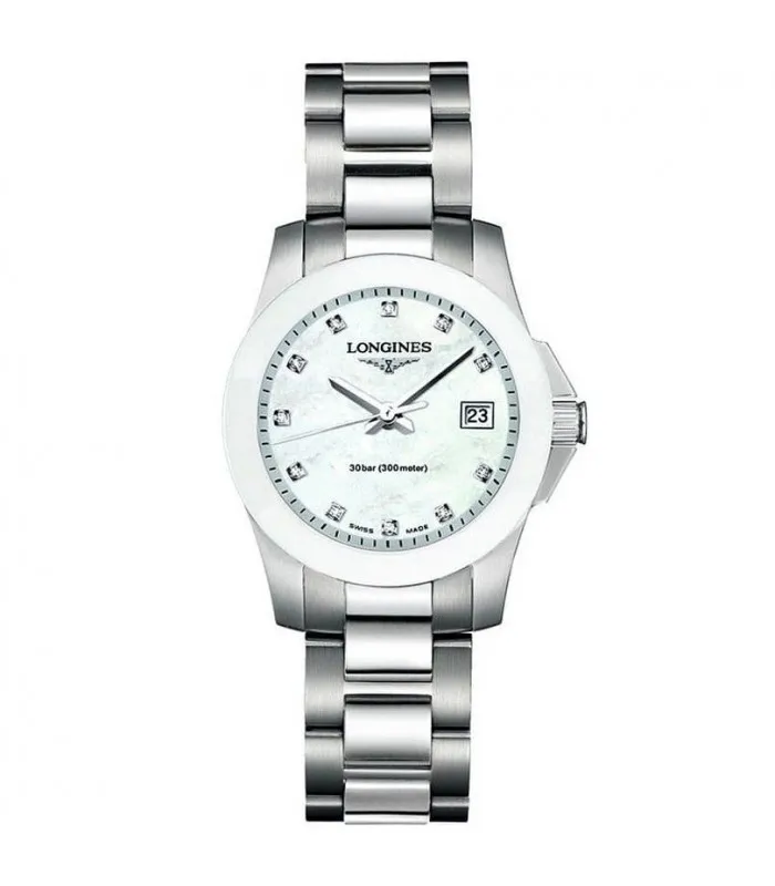 LONGINES CONQUEST женские керамические бриллианты кварц L3.257.4.87.6