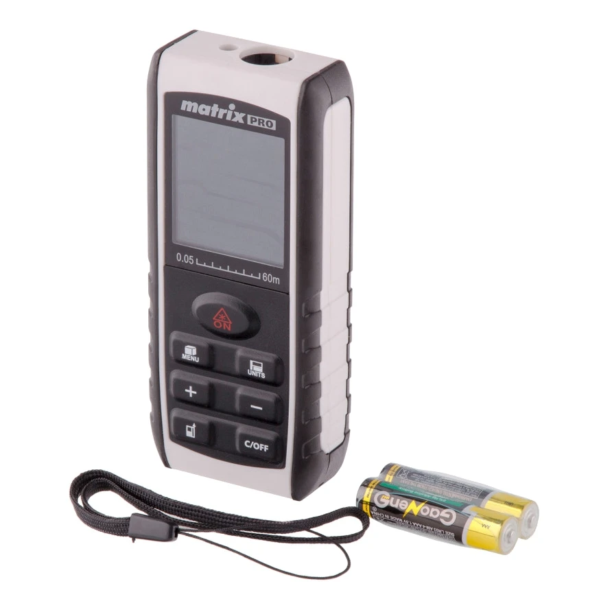 Дальномер лазерный MATRIX LD-60 (Рабочее расстояние 60 м, погрешность 1,5 мм, встроенный пузырьковый уровень, работает о