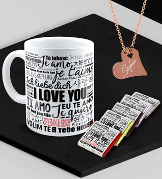 

Personalized Valentine 'S Themed Mug If You Would Chocolate and Rose Heart Necklace Set - 78