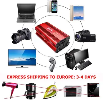 

600W1200W Advanced Sine Wave Power Inverter, DC12V to AC220V transformer, with USB Port, LCD Screen, battery clips included