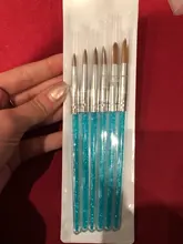 6 unids/set uñas cabello nailon cepillo azul de diamantes de imitación con Kolinsky acrílico cepillo pluma pincel de uñas de Gel, constructor de puntillo herramientas de dibujo