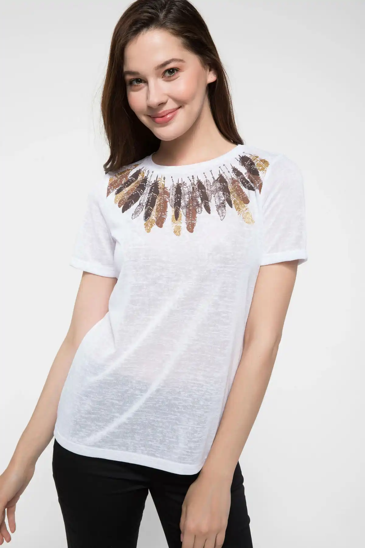 defacto woman short sleeve t-shirt yellow plaids top tees women