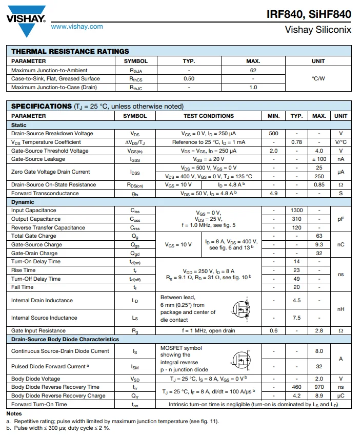 IRF840 datasheet 2