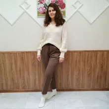 Womens Pants Trousers Harem Woolen Black High-Waist Winter Plus-Size Warm LYZCR Ankle-Length