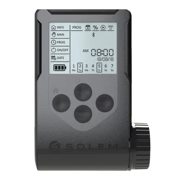 

Programador riego a pilas Solem WooBee 6 estaciones con Bluetooth|Dispone de pantalla (grande) y botonera para programarlo.