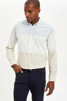 

DeFacto Men Simple Striped Solid Shirts Long Sleeve Shirts Mens Casual Lapel Collar Casual Shirt Tops New-L6273AZ19AU