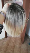 ALAN EATON-Peluca de cabello sintético liso para mujer, cabellera artificial corto y rubio con flequillo, color marrón degradado, estilo Cosplay, resistente al calor