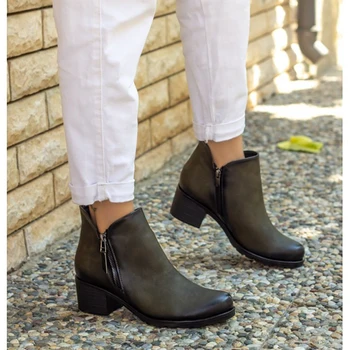 

Inaz Khaki Green Leather Women 'S Boots, Chealsea Style, 2021 Fashion, High Quality, Heels, double Zipper, Spring Autumn Winter