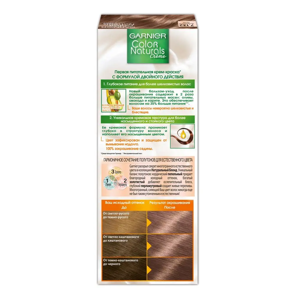 Garnier Стойкая питательная крем-краска для волос "Color Naturals" с 3 маслами, оттенок 7.132, Натуральный русый, 110 мл