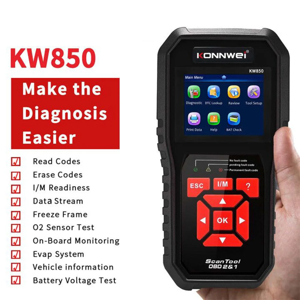 TACKLIFE OBD2 Scanner OBD Car Diagnostic Auto Diagnostic-Tool KW850 Read Clear Fault Error Codes Automotive Scanner 8 Languages