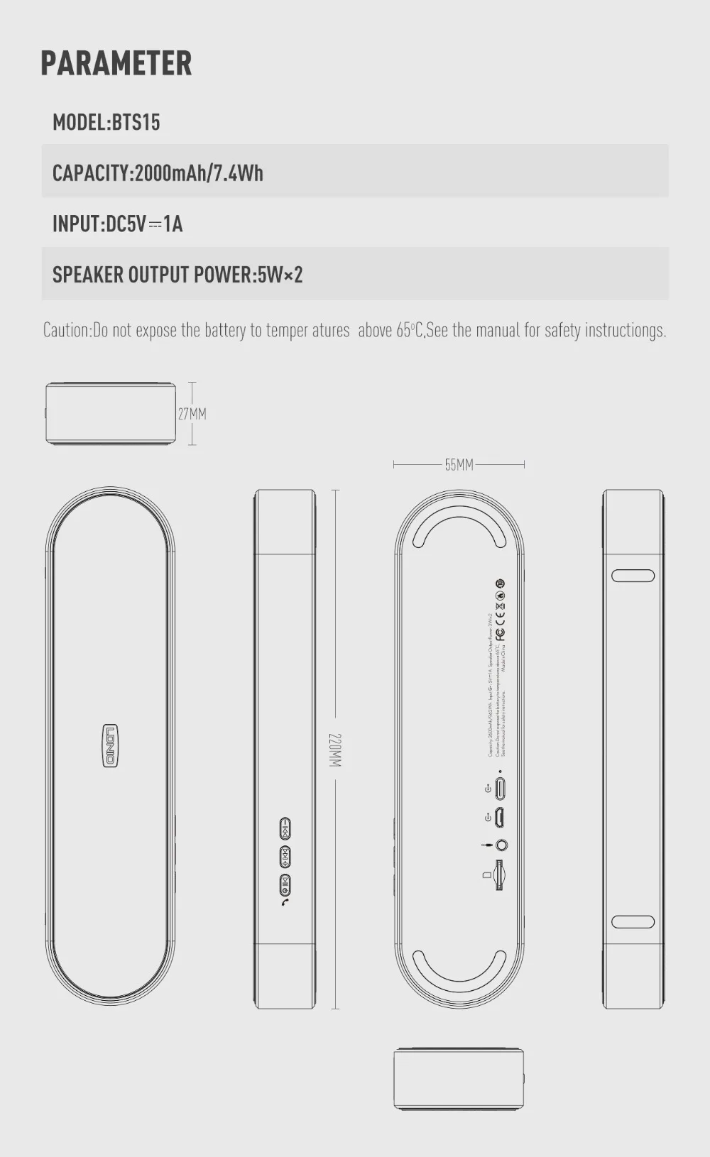 LDNIO BTS15 2000 мАч/7.4Wh домашнее зарядное устройство Bluetooth динамик для домашнего использования