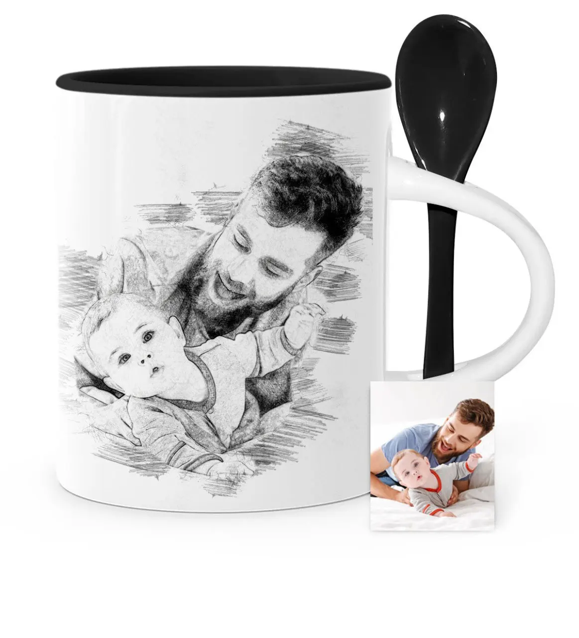 

Father's Day Custom Father Son Charcoal Black Spoon Mug Cup