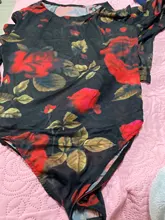 IDress-Body elástico con estampado Floral para mujer, traje Sexy de malla transparente, leotardo, mono negro de manga larga, 2020