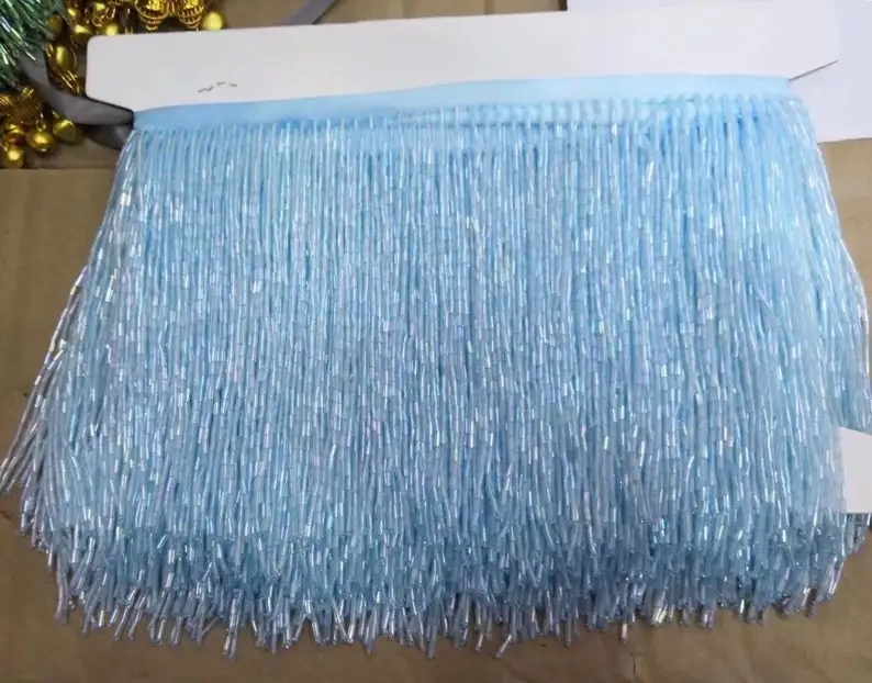 1 Yard Pink Handmade Sewing Tassel Fringe Trimming Bridal Bead Patch Appliques For Wedding Dress Belt DIY Sew On