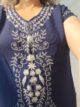 Tunic Women Beachwear Long-Dress Embroidery Batwing-Sleeve Oversize Black Plus-Size Summer