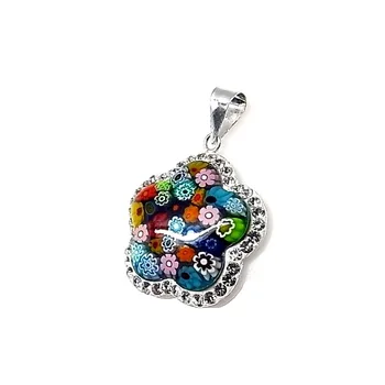 

Pendant 925 sterling silver m 25mm. Murano glass flower multicolour [AA8352]
