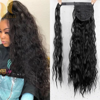 

XINRAN Long Ponytail Corn Wavy Synthetic Wigs Hairpiece Wrap On Clip Hair Extensions Black Brown Pony Tail Blonde Hair For Women