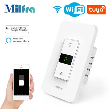 

Milfra Wireless Dimmer Switch US for table floor lamp,dimmable lights,incandescent lamps,Tuya Smart,2.4Mhz,Neutral Needed