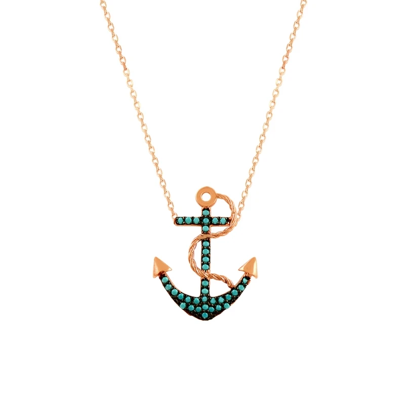 

Silver 925 Sterling Turquoise Zircon Anchor Pendant