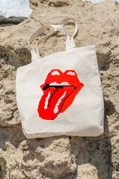 

Angemiel Bag Rolling Stones Symbol Pixels Art Shopping Beach Tote Bag