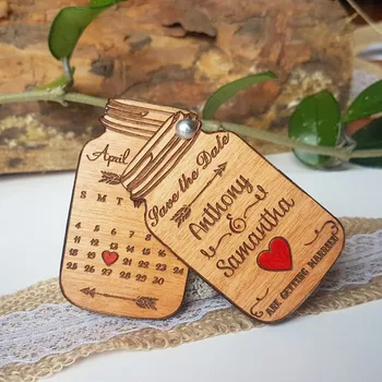 

Wood Boho wedding Save the date magnet with cards, Custom Mason Jar heart Rustic simple Invitation idea, Gift Favors For Guest