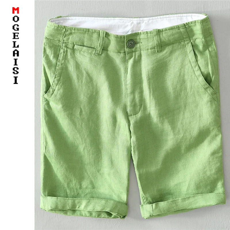 New summer 100% linen shorts men solid Comfortable casual shorts Straight Button Waist shorts bermuda Asian size 1921