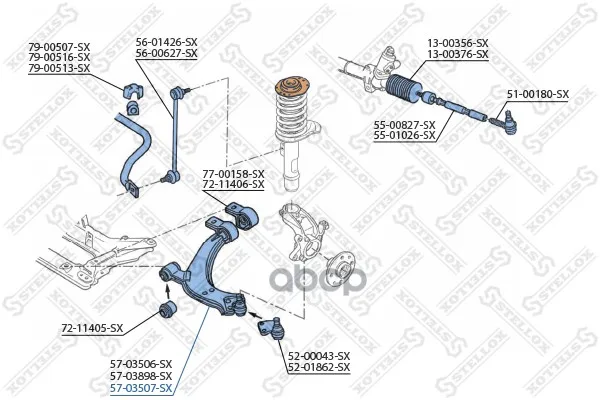 57-03507-Sx_рычаг Нижний Правый! Peugeot Partner All 96 Stellox 5703507sx Stellox арт. 5703507SX