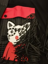 Black Dress Robe Fringes Long-Sleeve 3084 Midi Plus-Size Woman Winter Cute PU Cartoon