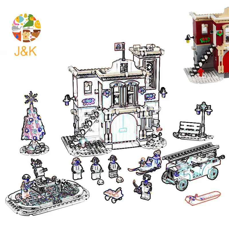 10263 1197pcs The Winter Village Fire Station Building Block Brick Set Toys For Children 11041 Christmas Gift | Игрушки и хобби