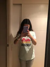 Womens T-Shirt Top-Tees Short-Sleeve Sunshine Bring Letter-Print O-Neck Casual on The