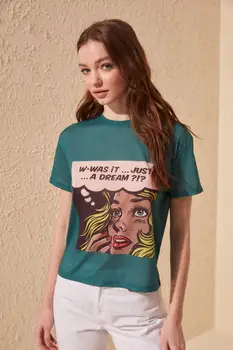 

Trendyol Green Printed Semi-Fitted Knitted T-shirts TWOSS19VG0125
