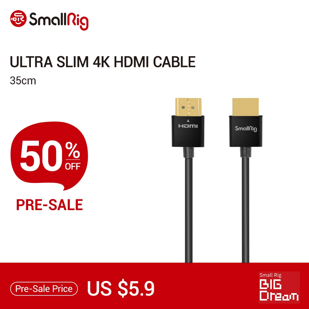 Ультратонкий кабель SmallRig 4K HDMI 35 см с портами для цифровой зеркальной
