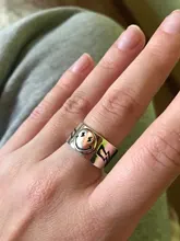 Plata de Ley 925 auténtica dedo Anillos para las mujeres amarillo sonrisa cara delicado de moda joyería gran ajustable Anillos antiguos Anillos