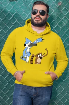 

Angemiel Wear Shrieking Mordecai And Rigby Yellow Men 'S Hooded Sweatshirt