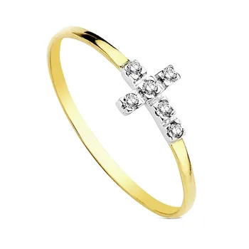 

Ring 18k gold cross bicolor zircons [AB3087]