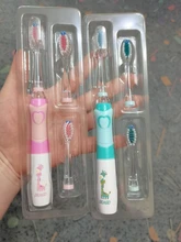 Seago-cepillo de dientes eléctrico para niños, boquillas de repuesto con recordatorio inteligente, luz LED, suministro de batería, Sónico, 3 años +