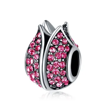 

Angemiel Pink Crystal Cubic Zirconia Tulip Figured Charm
