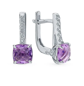 

Silver earrings with amethyst and cubic zirconia sunlight sample 925 test